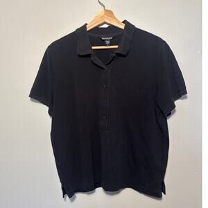 Women's Size L Athleta Pique Black Short Sleeve Polo Top Short Sleeve